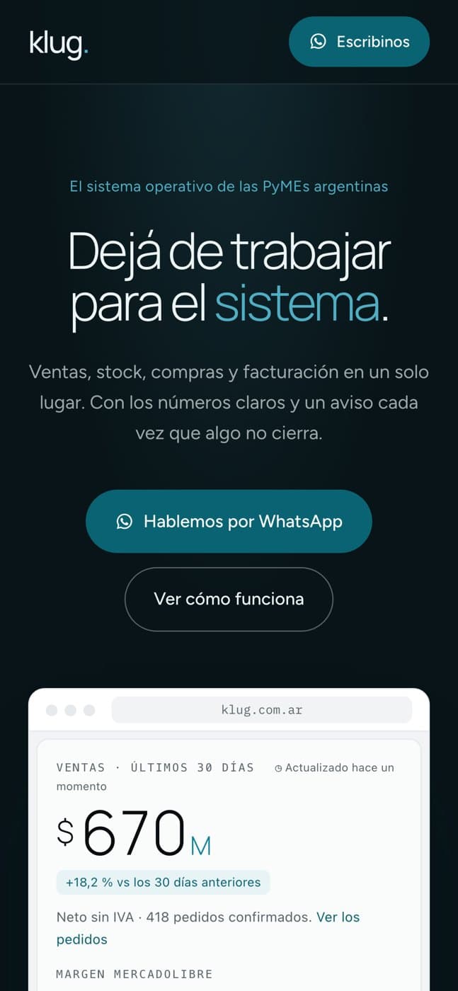 Sitio web de Klug en el celular