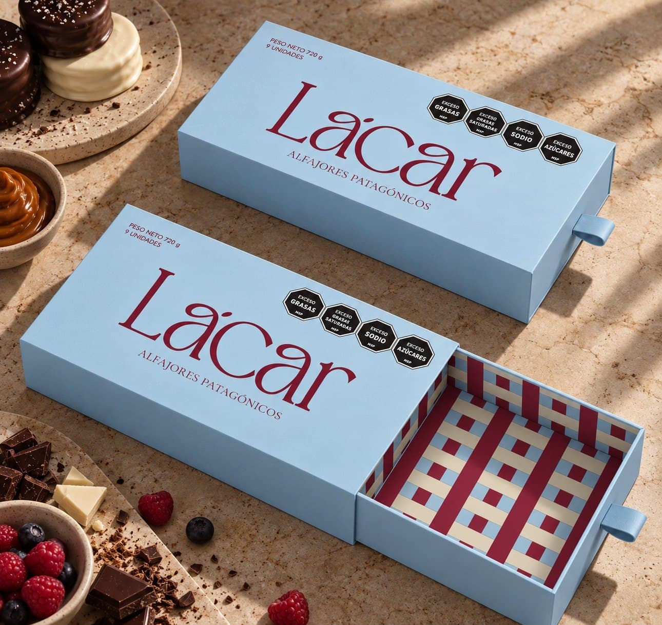 Mockup de las cajas de Lácar